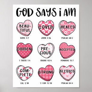 Poster Christian Valentine Dieu dit Bible Verses Coeurs F