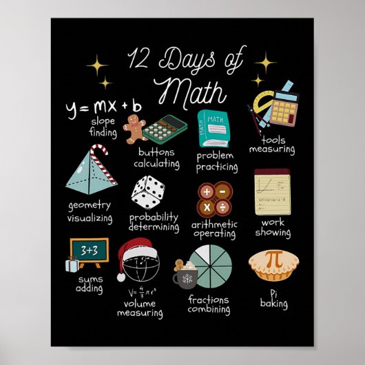 Poster Christmas 12 Days Of Math Math Teacher Xmas Stem S (Devant)
