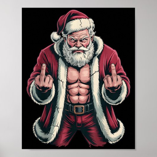 Poster Christmas Angry Santa Middle Finger Sarcastic Xmas (Devant)