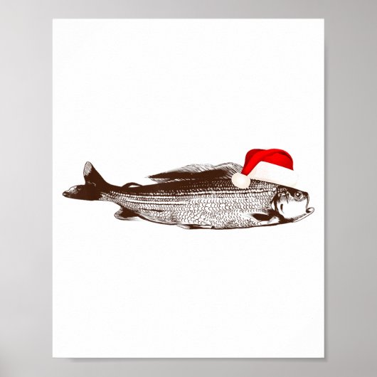 Poster Christmas B Fishing Wearing Santa Hat  (Devant)