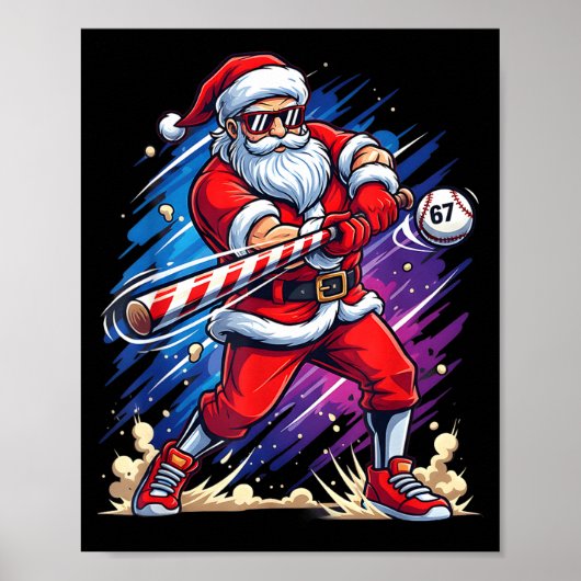 Poster Christmas Baseball Funny Santa Game Day Xmas Boys  (Devant)