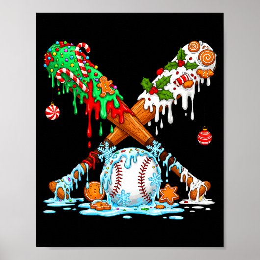 Poster Christmas Baseball Ice Cream Drip Candy Game Day B (Devant)