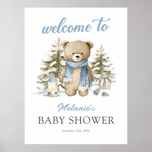 Poster Christmas Bear Baby Shower Welcome (Devant)