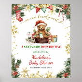 Poster Christmas Bear Santa Boy Baby Shower Welcome Sign (Devant)