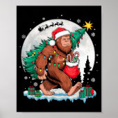 Poster Christmas Bigfoot Santa Tree Sleigh Moon Funny Xma (Devant)