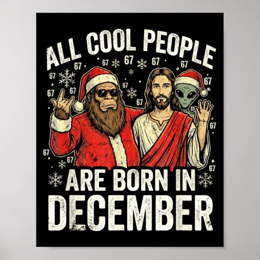 Poster Christmas Birthday Humor Funny Jesus Born In Decem (Devant)