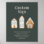 Poster Christmas Blue Gingerbread House Custom Sign (Devant)