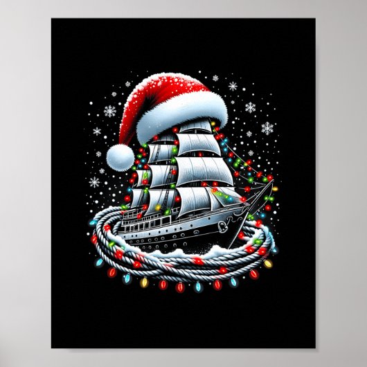 Poster Christmas Boating Sailing Cruise Boat Surrounded B (Devant)