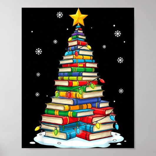Poster Christmas Book Tree Funny Librarians Books Lover (Devant)