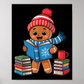 Poster Christmas Bookworm Gingerbread Reading Books Funny (Devant)