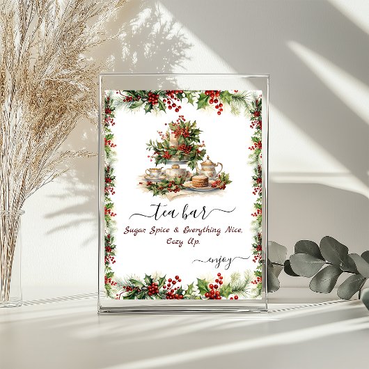 Poster Christmas Bridal Shower Holly Berries Tea party