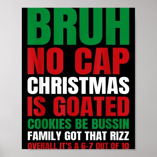 Poster Christmas Bruh No Cap Cookies Bussin Funny Rizz Me (Devant)