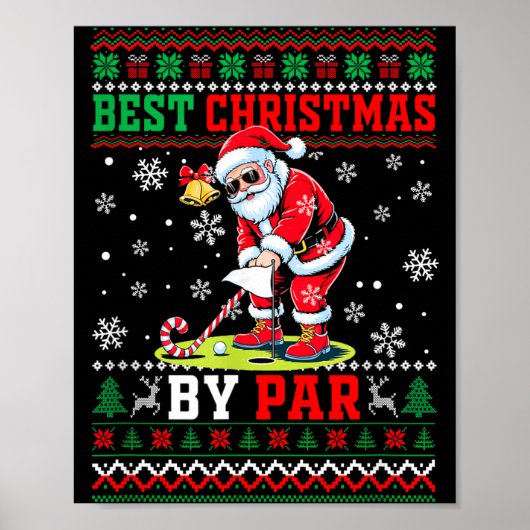 Poster Christmas By Par Santa Sweater Playing Golf Golfer (Devant)