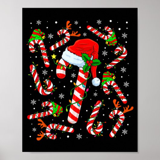 Poster Christmas Candy Cane Santa Hat Reindeer Funny Xmas (Devant)