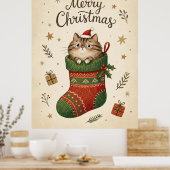 Poster Christmas Cat in Stocking (Cuisine)