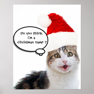 POSTER CHRISTMAS CHAT AVEC CASQUETTE SANTA CLAUS