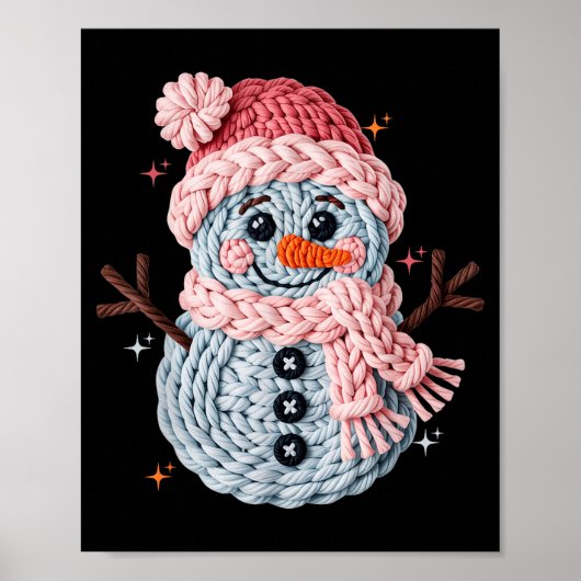Poster Christmas Crochet Faux Yarn Crochet Snowman Funny (Devant)