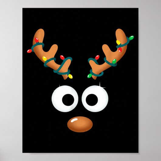 Poster Christmas Cute Reindeer Face Antlers Wrapped In Li (Devant)