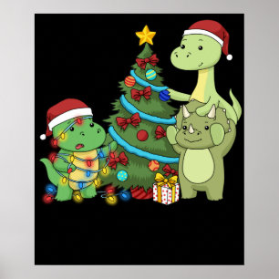 Poster Christmas Dinosaur Kids Christmas Tree Dinosaur