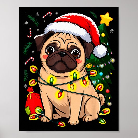 Poster Christmas Dog Santa Clause Pug Puppy X-mas (Devant)