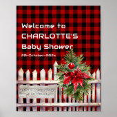 Poster Christmas Fence Buffalo Plaid Baby Shower Welcome (Devant)