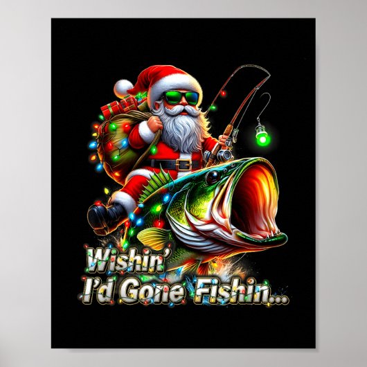 Poster Christmas Funny Fish Santa Fishing Merry Fishmas (Devant)
