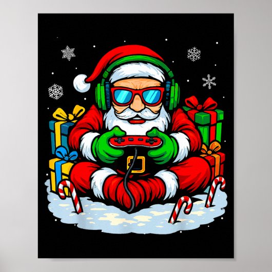 Poster Christmas Gamer Boys Video Game Xmas Funny Santa G (Devant)