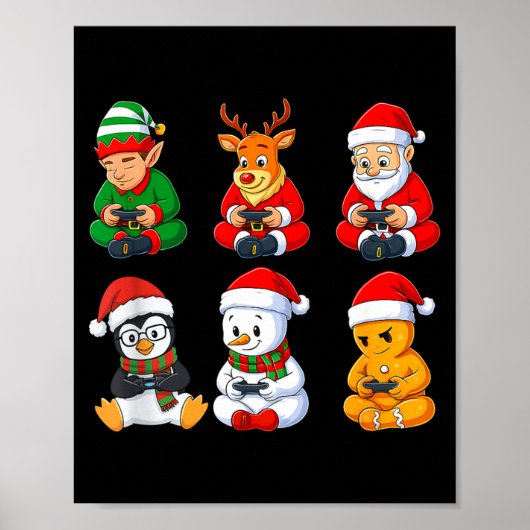 Poster Christmas Gamer Boys Video Games Santa Elf Reindee (Devant)