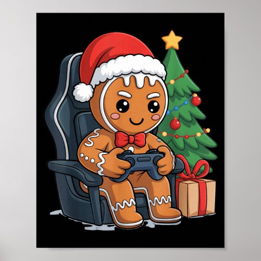Poster Christmas Gingerbread Gamer Chair Holiday Gaming B (Devant)