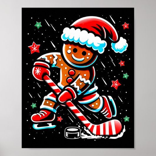 Poster Christmas Gingerbread Ice Hockey Srts Funny Xmas P (Devant)