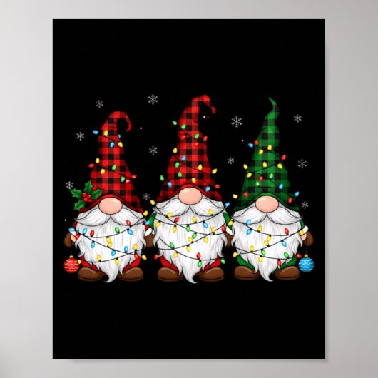 Poster Christmas Gnome Trio Buffalo Plaid Lights Cute Xma (Devant)