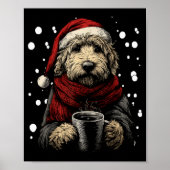 Poster Christmas Goldendoodle Santa Hat Coffee Lover Funn (Devant)