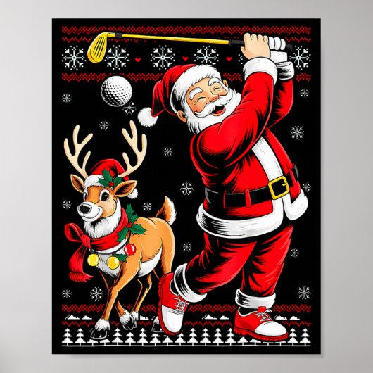 Poster Christmas Golf Santa Golfer Christmas Pajama Reind (Devant)