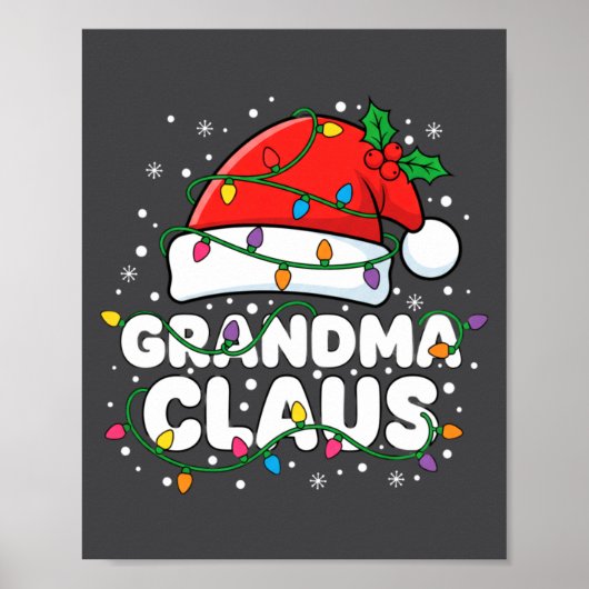 Poster Christmas Grandma Claus Santa Hat Christmas Lights (Devant)