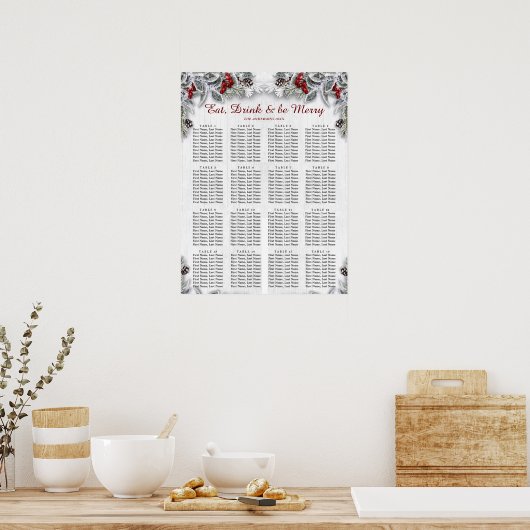 Poster Christmas Holly Berry 16 Tables SEATING CHART (Cuisine)