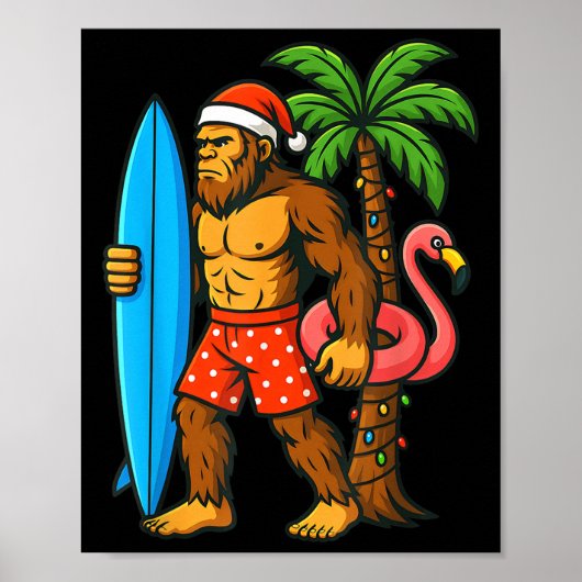 Poster Christmas In July Bigfoot Hawaiian Xmas Palm Tree (Devant)