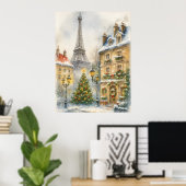 Poster Christmas in Paris Watercolor Eiffel Tower Scene (Bureau à domicile)