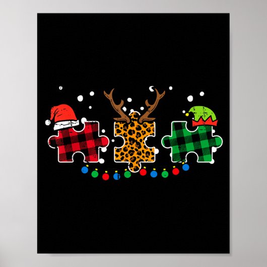 Poster Christmas Leopard Plaid Puzzle Autism Xmas Men Wom (Devant)
