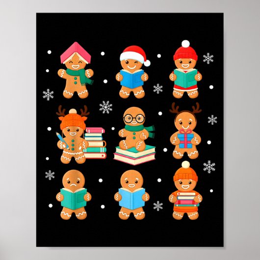 Poster Christmas Library Gingerbread Man Books Lover Book (Devant)