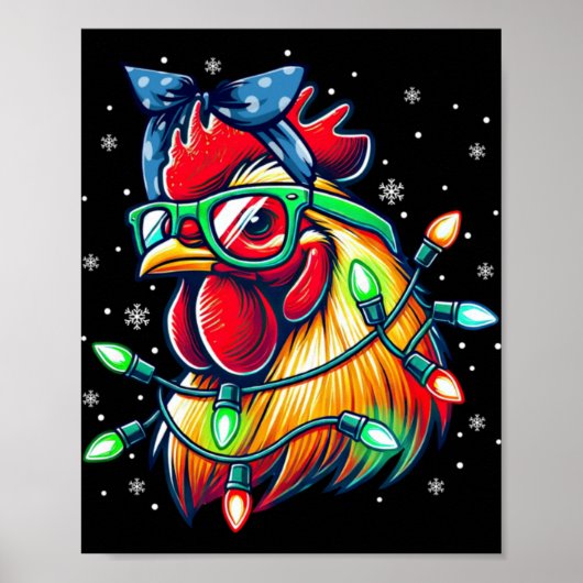 Poster Christmas Lights Chicken Santa Hat Funny Xmas Tree (Devant)