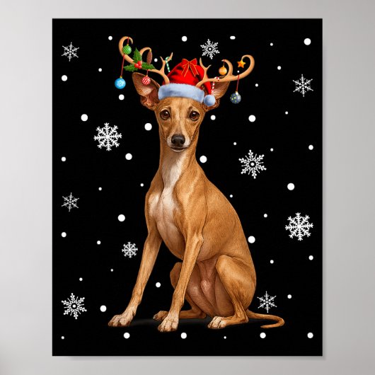 Poster Christmas Lights Reindeer Santa Italian Ghound Xma (Devant)