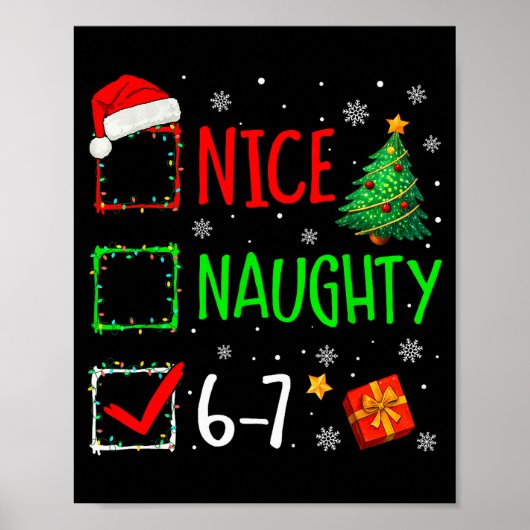Poster Christmas Nice Naughty 67 Brainrot Funny 6-7 Meme  (Devant)