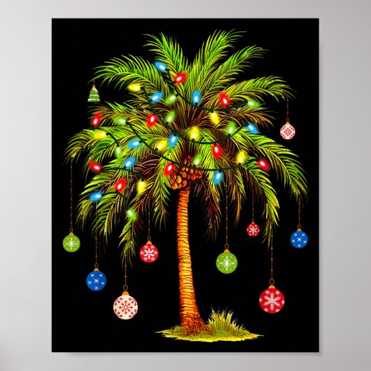 Poster Christmas Palm Tree Light Hawaiian Trocal Xmas (Devant)
