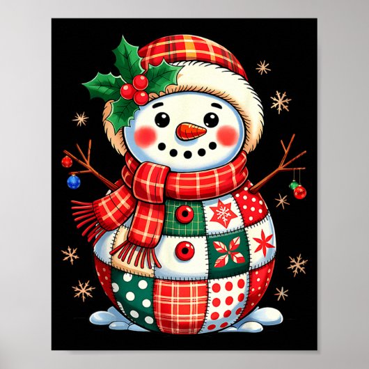 Poster Christmas Patchwork Snowman - Quilted Holiday Aest (Devant)