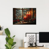 Poster Christmas Red Candles Wintery Window (Bureau à domicile)