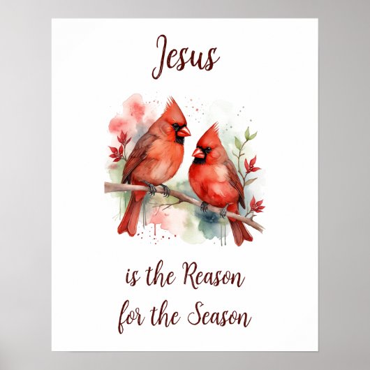 Poster Christmas Red Cardinal Jesus Reason for Season (Devant)