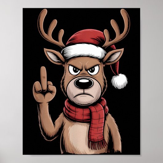 Poster Christmas Reindeer Middle Finger Sarcastic Xmas Fu (Devant)