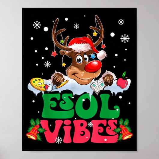 Poster Christmas Reindeer Santa Esol Vibes Funny Teacher  (Devant)