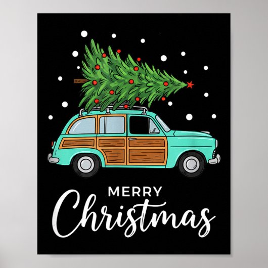 Poster Christmas Retro Car With Christmas Tree - Merry Me (Devant)