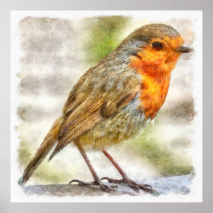 Poster Christmas Robin Winter Watercolor